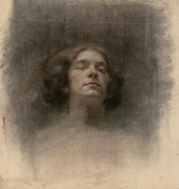 Степашкин Иван Петрович. Голова натурщицы. Бумага, уголь, сангина. 53х48. 1910-е. Научно-исследовательский музей при Российской Академии художеств.