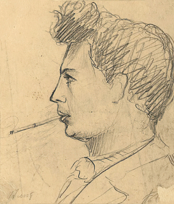 Белогруд Андрей Евгеньевич. Автопортрет. Бумага на картоне, карандаш. 19,7х19,7. 1920-е. Государственный музей истории Санкт-Петербурга.