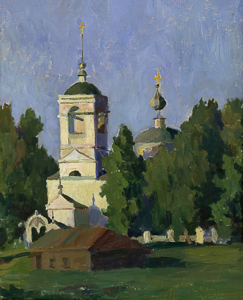 Зелинская-Платэ Раиса Николаевна. Церковь в Киржаче. Холст, масло. 60х48. 1980-е. Российский национальный музей музыки.