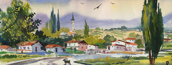 Хейлик Оксана Николаевна. Старый Крым. Бумага, акварель. 12х28. 2000. Киммерия М.А.Волошина.