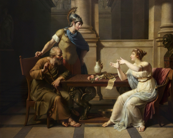 Никола Андре Монсио (Nicolas-André Monsiau) (1754-1837). Сократ у Аспазии. Холст, масло. 65х81. 1801. Государственный музей изобразительных искусств имени А.С.Пушкина.