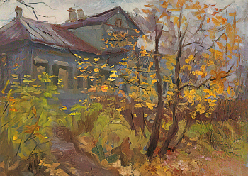 Рожков Владимир Акимович. Абрамцево осенью. Картон, масло. 25х33,2. 1967. Лодейнопольский историко-краеведческий музей.