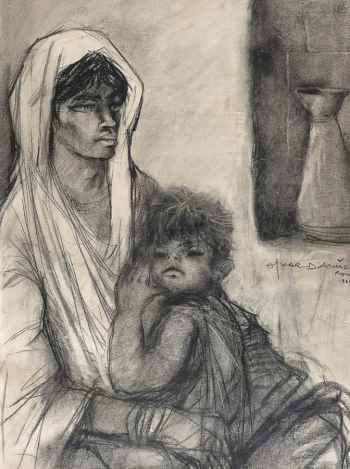 Оскар Дамико. Эритрейка с ребёнком. Бумага, уголь. 90х65. 1964. Частное собрание.