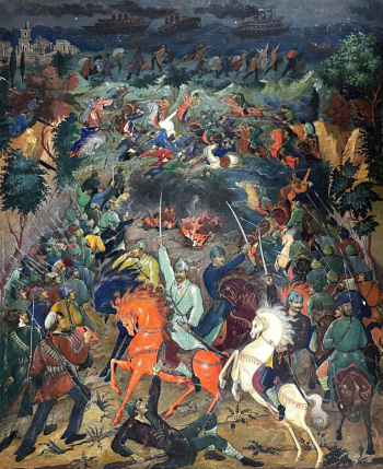 Буторин Дмитрий Николаевич. Взятие Перекопа. Холст на картоне, масло. 99х74. 1934. Центральный музей Вооруженных Сил Российской Федерации.