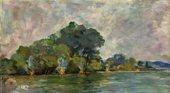 Переяславец Владимир Иванович. По Волге. Холст на картоне, масло. 32,5х59,5. 1998. Собрание семьи художника.