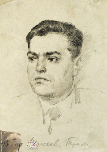 Переяславец Владимир Иванович. Портрет Маресьева. Бумага, карандаш. 16,5х11,5. 1950. Собрание семьи художника.