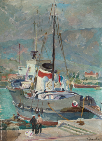Переяславец Владимир Иванович. У причала. Картон, масло. 70х50. 1963. Собрание семьи художника.