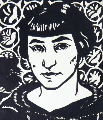Критская Анна Михайловна. Автопортрет. Бумага, линогравюра. 13,3х11,5. 1921. Вологодская областная картинная галерея.