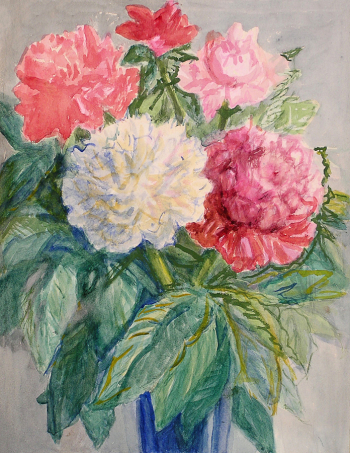 Критская Анна Михайловна. Увядающие пионы. Бумага, акварель. 40,9х31,8. 1974. Картинная галерея (Красноармейск).