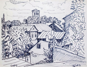 Кобелев Евстафий Клементьевич. Тарту. Бумага, фломастер. 22,4х30,1. 1978. Музейный комплекс имени Ивана Яковлевича Словцова.