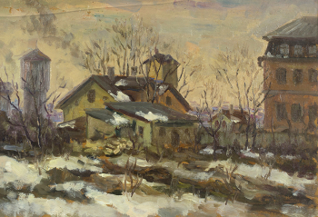 Романов Николай Сергеевич (1924-1975). Старый Тарту. Старый дом на улице Касани. Картон, масло. 23х34,5. 1958. Калужский музей изобразительных искусств.