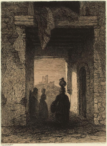Пьер Жозеф Тавернье. Улица Гренобля. Бумага, офорт. 37,7х26,8. 1840-1859. Государственный музей изобразительных искусств имени А.С.Пушкина.