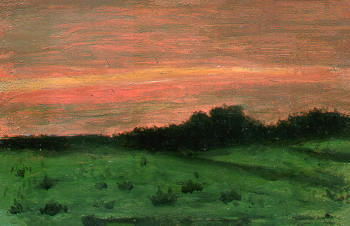 Крылов Иван Иванович. Закат у лесополосы. Картон, масло. 13х20,5. 1900-е. Азовский историко-археологический и палеонтологический музей-заповедник имени А.А.Горбенко.