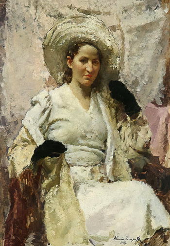 Исупов Алексей Владимирович (1889-1957). Женщина в чёрных перчатках. Холст, масло. 99,5х70. 1937. Вятский художественный музей имени В.М. и А.М.Васнецовых.