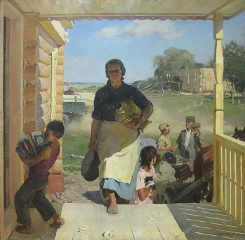 Соколов Яков Михайлович. В новый дом. Холст, масло. 175х174. 1950. Удмуртский республиканский музей изобразительных искусств имени А.П.Холмогорова.