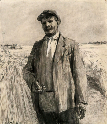 Соколов Яков Михайлович. Колхозник. Бумага, уголь, акварель. 80х70. 1940. Государственный музейно-выставочный центр РОСИЗО.