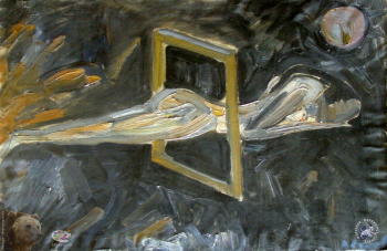 Авдеев Борис Николаевич. Женщина и подрамник. Холст, масло. 56х79. 1966. Собрание семьи художника.