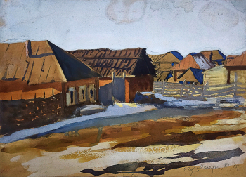 Гефель Георгий Иванович. Деревня. Бумага, акварель, гуашь. 20х27. 1915. Башкирский государственный художественный музей имени М.В.Нестерова.