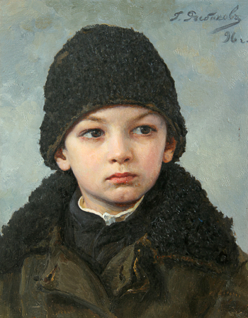 Рыбаков Гавриил Фёдорович. Голова мальчика. Доска, масло. 25х19. 1896. Омский областной музей изобразительных искусств имени М.А.Врубеля.