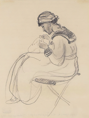 Бернгоф-Шапшал Маргарита Юрьевна. За шитьём. Бумага, карандаш. 22,8х17,6. 1917. Государственный музей изобразительных искусств имени А.С.Пушкина.