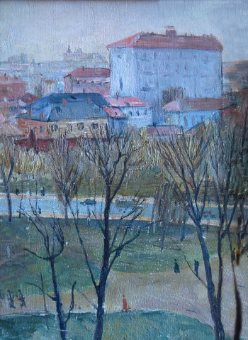Шифрин Ниссон Абрамович. Самотёчный бульвар. Холст, масло. 40,2х30,2. 1930-е. Музей изобразительных искусств (Комсомольск-на-Амуре).