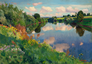 Рылов Аркадий Александрович. Зеркальная речка. Холст на картоне, масло. 35,2х50,3. 1922. Государственный Русский музей.