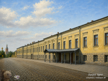 Буров Валерий Александрович. Главное здание Императорских фарфорового и стеклянного заводов. 1930-е. Цифровая живопись. 2026. Авторское собрание.