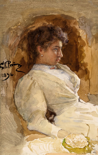 Репин Илья Ефимович (1844-1930). Портрет Веры Репиной (Портрет дочери). Бумага, акварель. 45,7х29,2. 1896. Государственный Русский музей.