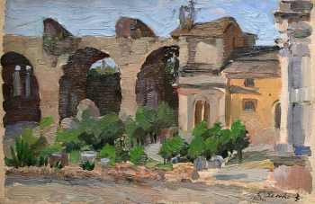 Зенков Семён Николаевич. Капри. Монастырь. Доска, масло. 11,5х18. 1913. Государственный ордена Почета музей А.М.Горького.