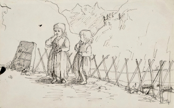 Герцен Наталья Александровна. Две девочки. Бумага, карандаш. 12х18,3. 1866. Государственный музей истории российской литературы имени В.И.Даля.