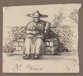 Герцен Наталья Александровна. Старик. Бумага, карандаш. 9,7х10,7. 1866. Государственный музей истории российской литературы имени В.И.Даля.