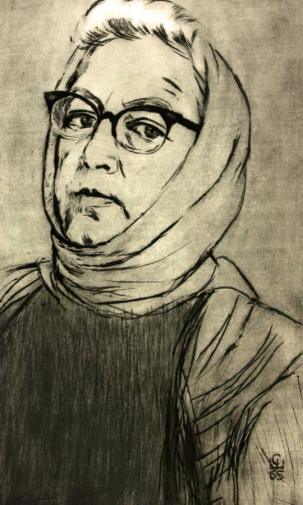 Шор Сарра Марковна. Автопортрет. Бумага, офорт. 49х29,5. 1965. Историко-этнографический музей-заповедник Шушенское.