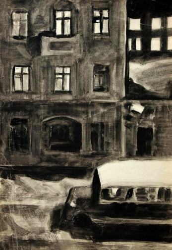 Эрбштейн Борис Михайлович (1901-1963). Улица ночью. Бумага, гуашь. 58,5х41. 1920-е. Самарский областной художественный музей.