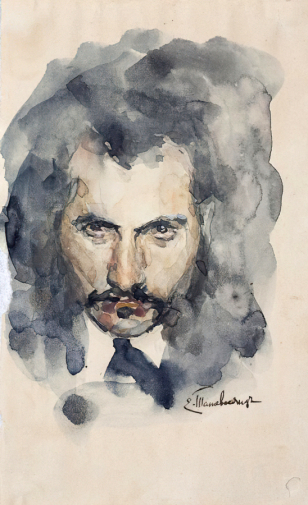 Татевосян Егише Мартиросович. Автопортрет. Бумага, акварель. 17х10,7. 1907. Государственный мемориальный историко-художественный и природный музей-заповедник В.Д.Поленова.