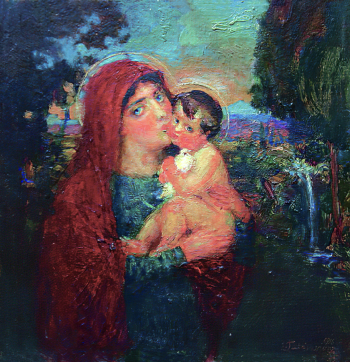Татевосян Егише Мартиросович. Мадонна с младенцем. Картон, масло. 20,8х20. 1916. Государственный мемориальный историко-художественный и природный музей-заповедник В.Д.Поленова.