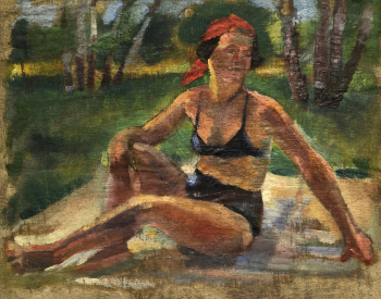 Прохоров Николай Дмитриевич. На пляже. Этюд. Холст, масло. 41х50. 1921-1922. Оренбургский областной музей изобразительных искусств.