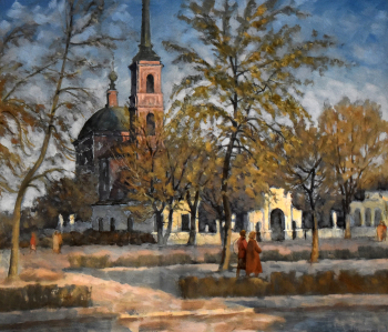 Жёлтиков Виктор Иванович. Мичуринск. Вид на краеведческий музей. Бумага, темпера. 50х60. Вторая половина 20 века. Мичуринский краеведческий музей.