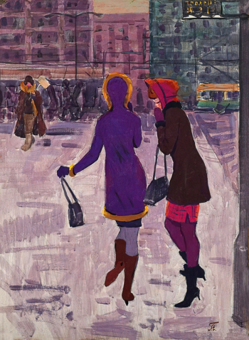 Александров Геннадий Павлович. Модницы. Картон, гуашь. 69,5х51. 1964. Новосибирский государственный художественный музей.