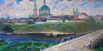 Горешнев Александр Алексеевич. Старый Острогожск. Холст, масло. 90х45. Вторая половина 20 века. Острогожский историко-художественный музей имени И.Н.Крамского.