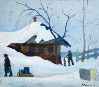 Кузнецов Николай Ефимович (1876-1971). Зима в деревне Битц. Холст на картоне, масло. 30,5х35. 1922. Челябинский государственный музей изобразительных искусств.