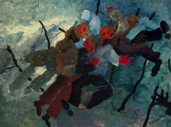 Генрих Эмзен. Солдаты, отравленные газом. Фанера, масло. 33х41. 1932. Государственный Эрмитаж.