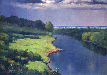 Чиркин Михаил Фёдорович. Река Лесной Воронеж под кручью после грозы. Холст, масло. 68х97. Первая половина 20 века. Мичуринский краеведческий музей.