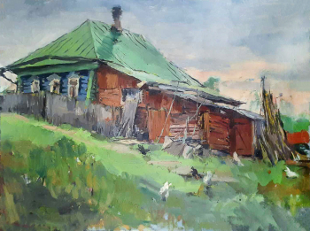 Локтев Вячеслав Иванович. Деревянный дом в Бёхово. Картон, масло. 48х69,2. 1960-е. Музей МАРХИ.