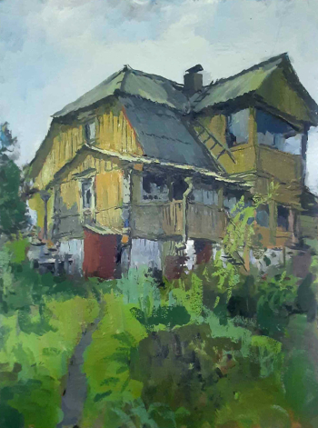 Локтев Вячеслав Иванович (1934-2018). Село Бёхово. Дом бабы Наташи. Картон, масло. 67,7х49,7. 1960-е. Музей МАРХИ.