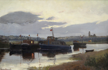 Соболев Виктор Яковлевич. На реке Воронеж. Холст, масло. 92х145. 1954. Липецкий областной краеведческий музей.
