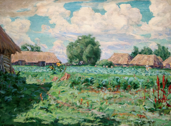 Кузнецов Александр Лукьянович. Огороды. Холст, масло. 71,7х95. 1928. Великоустюгский государственный историко-архитектурный и художественный музей-заповедник.