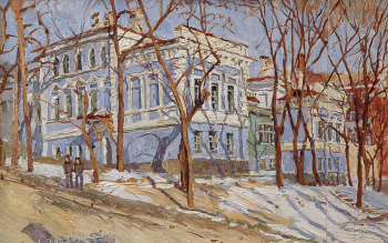 Камовский Владлен Александрович. Дворец пионеров. Оргалит, масло. 28х44. 1981. Государственный объединенный музей-заповедник истории Дальнего Востока имени В.К.Арсеньева.