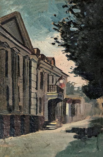 Неизвестный художник. Таганрог. Дом пионеров. Бумага, масло. 13,5х9,0. 1942. Государственный исторический музей.