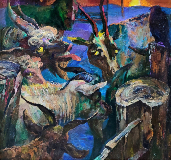 Поспелов Владимир Георгиевич. Сумерки. Оргалит, масло. 59х59. 2016. Краснодарский краевой выставочный зал изобразительных искусств.