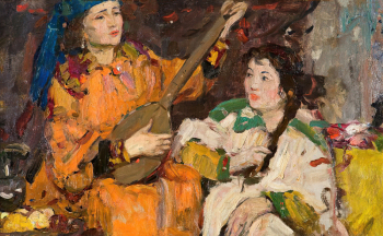 Глазунов Илья Сергеевич (1930-2017). Бандуристки. IV курс. Холст, масло. 59х94,5. 1955. Московская государственная картинная галерея народного художника СССР Ильи Глазунова.